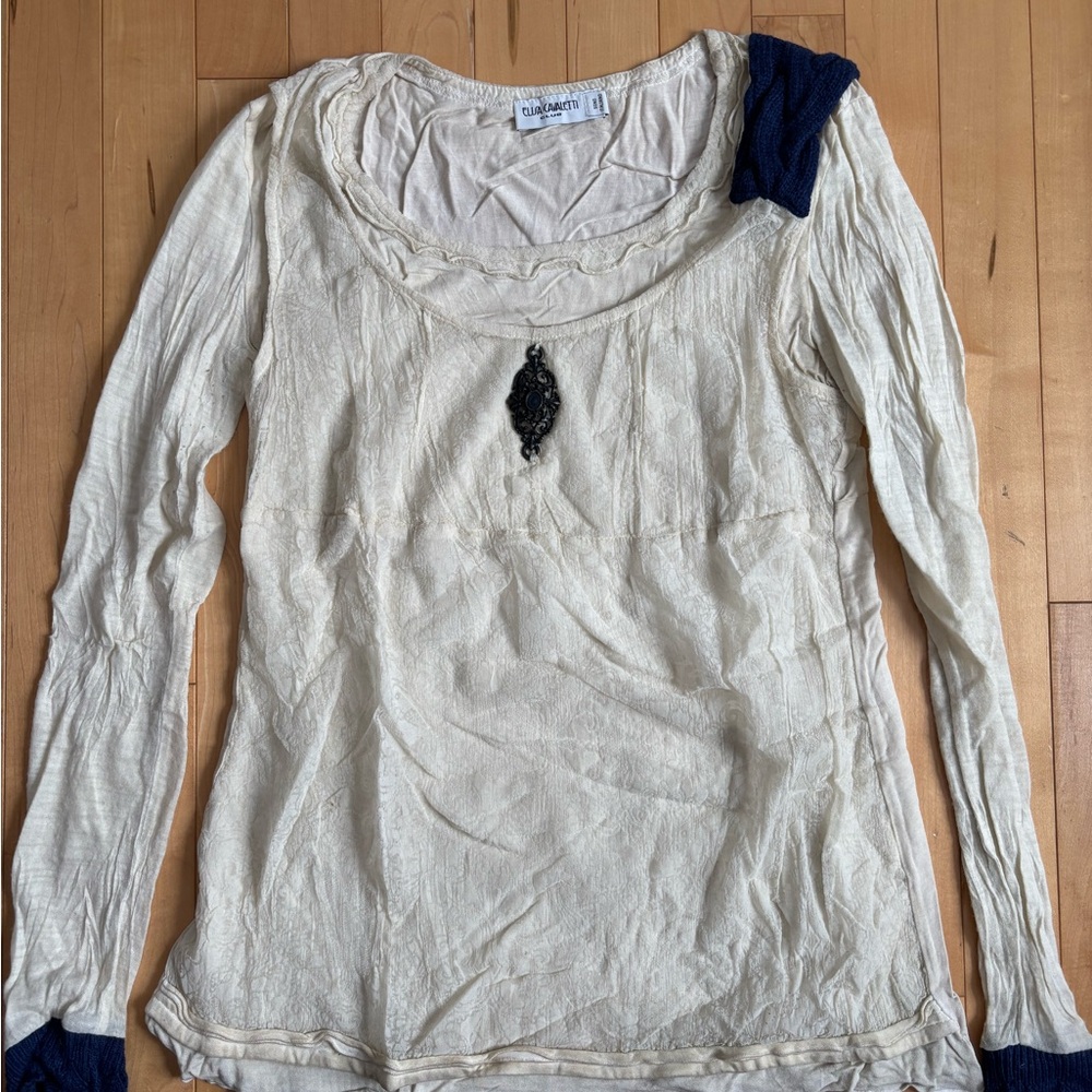 Elisa Cavaletti Cream and Navy Long Sleeve Top